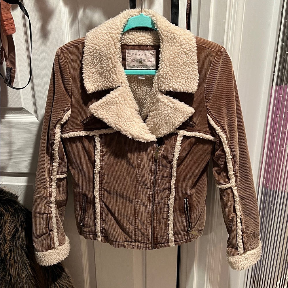 Vintage Y2K 90’s Sugarfly ranch corduroy Sherpa trim jacket coat M brown
